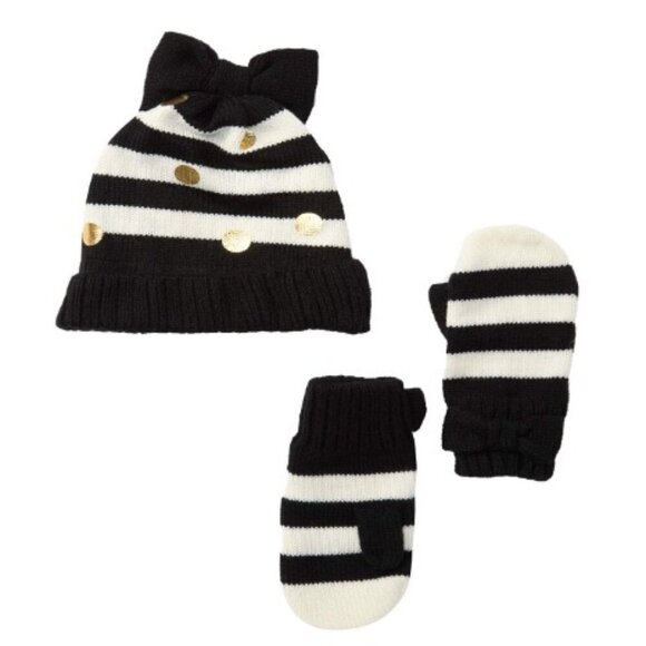 Kate Spade New York Girly Cute Girls Bow Polka Dot Hat & Gloves Set Small Medium - Picture 1 of 2